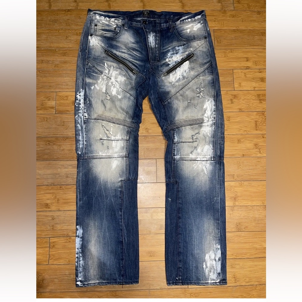 PRPS BARRACUDA MOTO STYLE DISTRESSED PAINT SPLATTER JEANS 38 - 38/33
